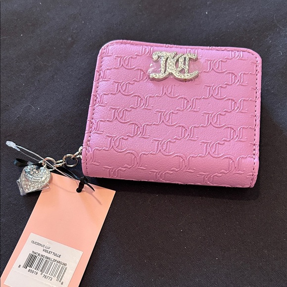 Juicy Couture Accessories - Juicy Couture Pink Embossed Wallet with sparkling heart charm NWT